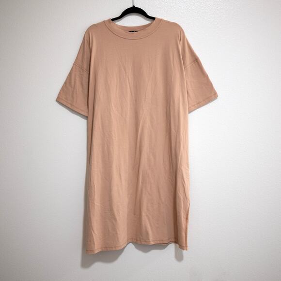 Dressed in Lala Cotton T-Shirt Dress Mocha Light Tan Oversized Pockets SZ M - Picture 2 of 6